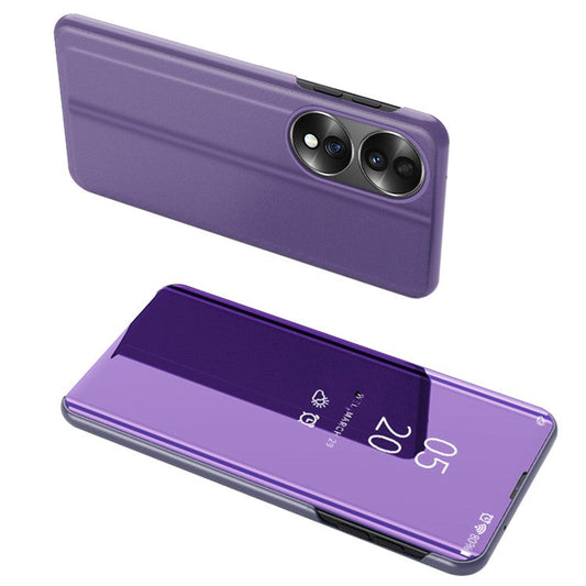 For Honor 70 5G PU Leather Mirror Surface Electroplating Cover View Window Full Body Protective Phone Stand Case - Purplish Blue