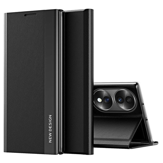 For Honor 70 5G Electroplating PU Leather Flip Stand Cover Auto Adsorption Phone Drop-proof Case - Black