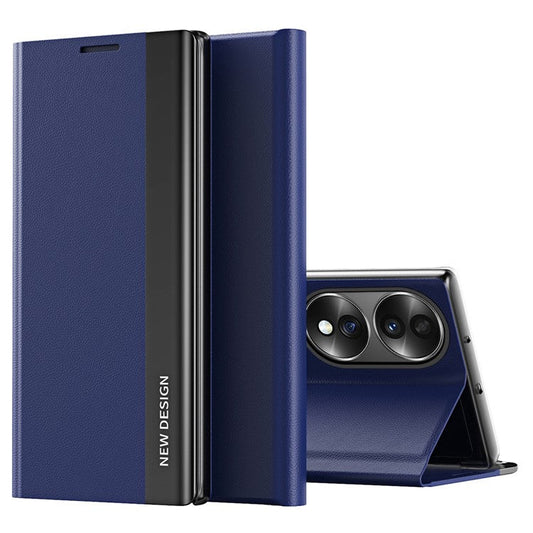 For Honor 70 5G Electroplating PU Leather Flip Stand Cover Auto Adsorption Phone Drop-proof Case - Sapphire
