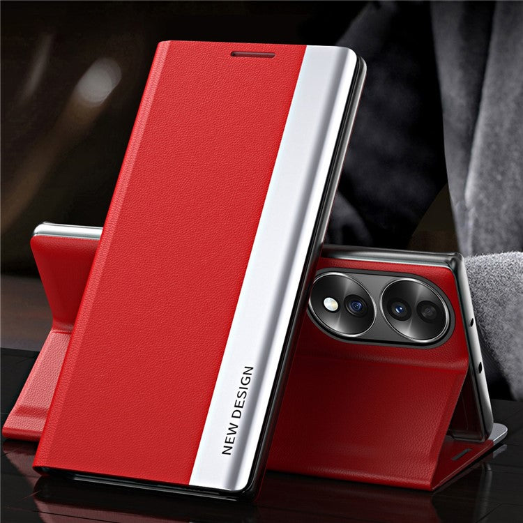 For Honor 70 5G Electroplating PU Leather Flip Stand Cover Auto Adsorption Phone Drop-proof Case - Red