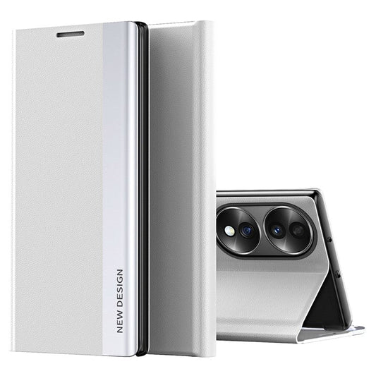 For Honor 70 5G Electroplating PU Leather Flip Stand Cover Auto Adsorption Phone Drop-proof Case - White