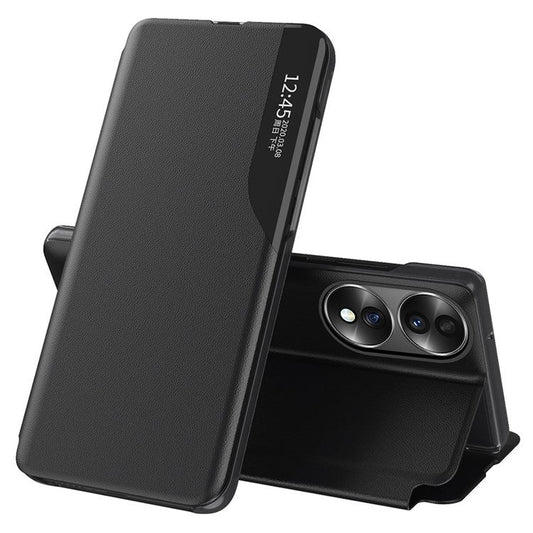 For Honor 70 5G PU Leather View Window Phone Stand Case Shockproof Phone Cover - Black