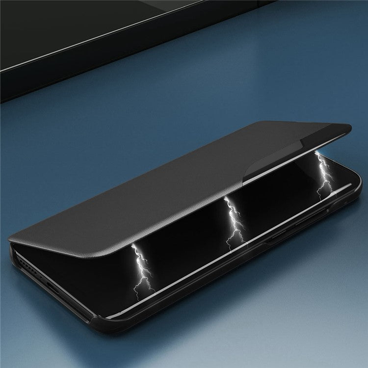 For Honor 70 5G PU Leather View Window Phone Stand Case Shockproof Phone Cover - Black