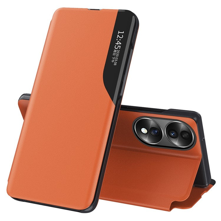 For Honor 70 5G PU Leather View Window Phone Stand Case Shockproof Phone Cover - Orange