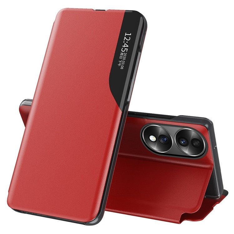 For Honor 70 5G PU Leather View Window Phone Stand Case Shockproof Phone Cover - Red