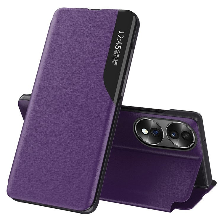 For Honor 70 5G PU Leather View Window Phone Stand Case Shockproof Phone Cover - Purple