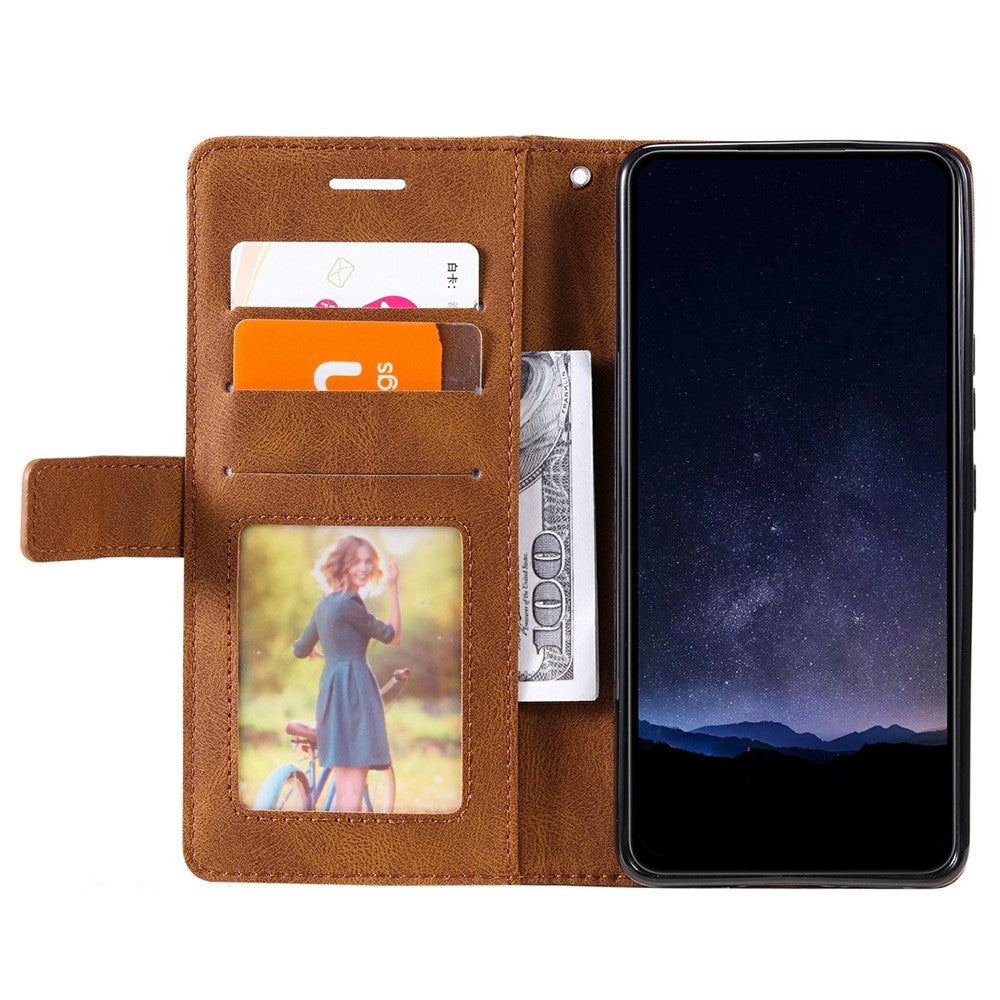 For iPhone 17 Pro Max Case Imprinted Lines PU Leather Splicing Wallet Phone Cover - Brown