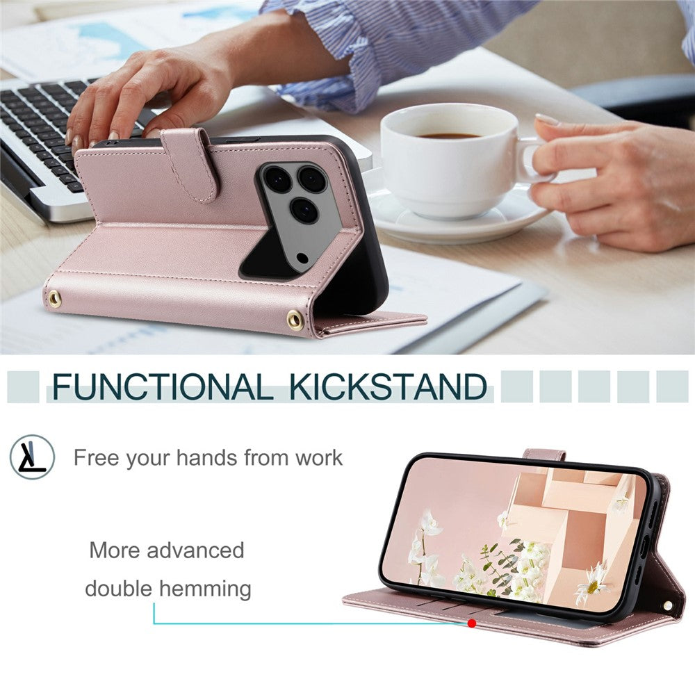 For iPhone 17 Pro Max Case Wallet Rhombus Grid PU Leather Phone Cover - Rose Gold