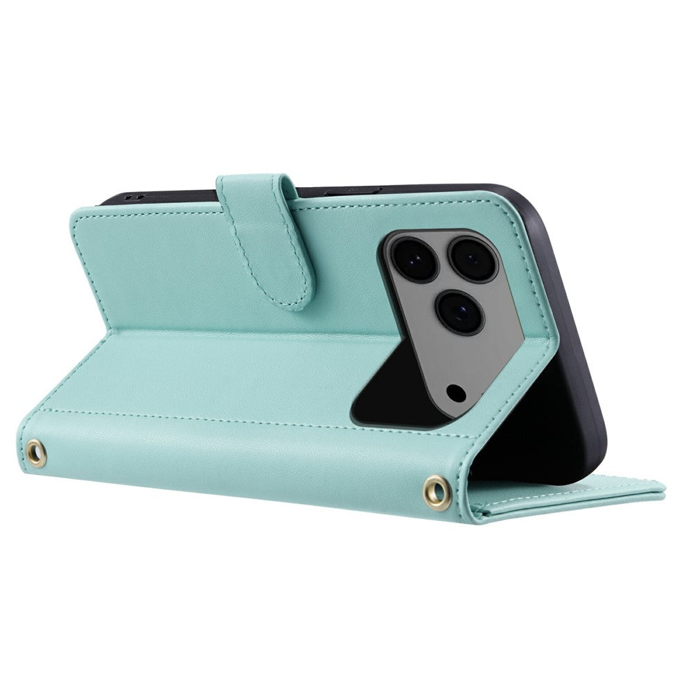 For iPhone 17 Pro Max Case Wallet Rhombus Grid PU Leather Phone Cover - Mint Green