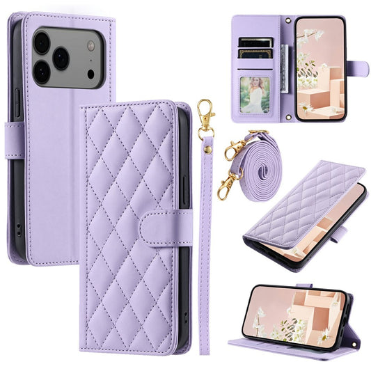 For iPhone 17 Pro Max Case Wallet Rhombus Grid PU Leather Phone Cover - Purple
