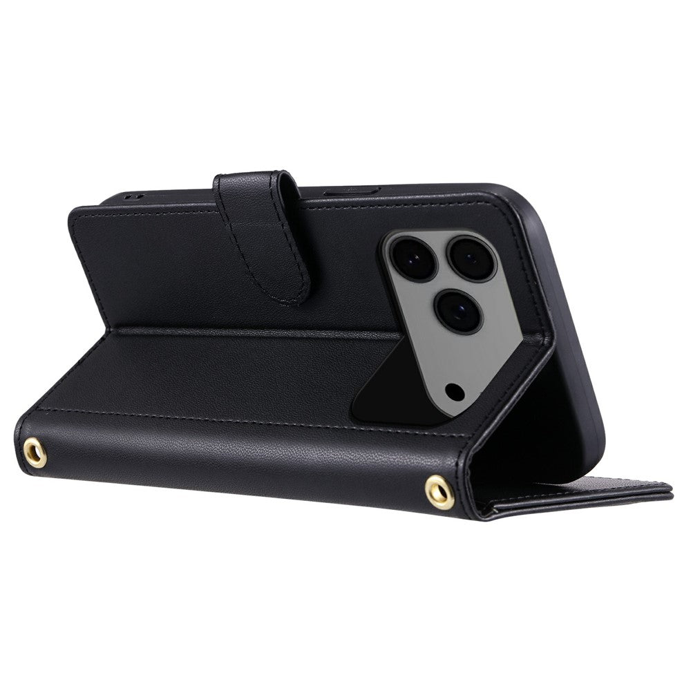 For iPhone 17 Pro Max Case Wallet Rhombus Grid PU Leather Phone Cover - Black