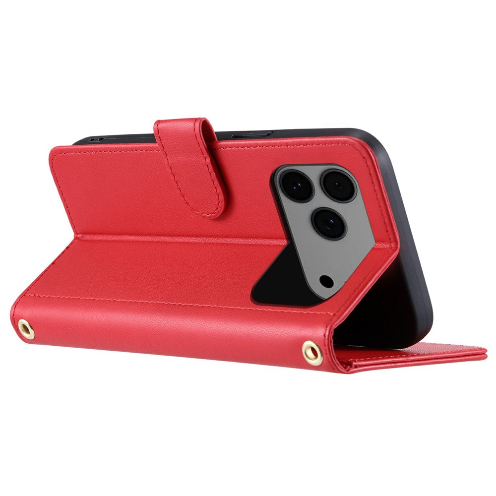 For iPhone 17 Pro Max Case Wallet Rhombus Grid PU Leather Phone Cover - Red