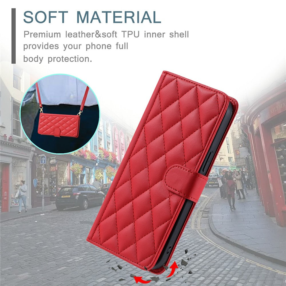 For iPhone 17 Pro Max Case Wallet Rhombus Grid PU Leather Phone Cover - Red