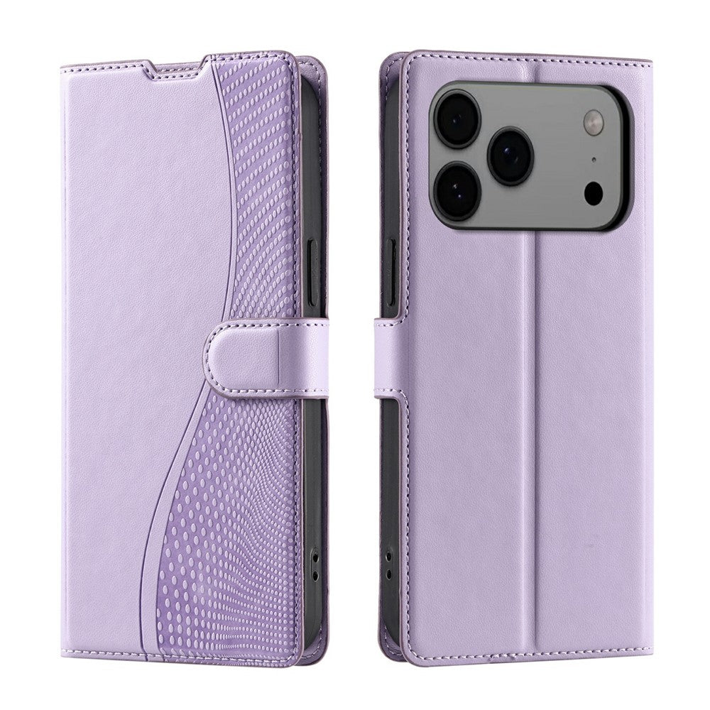 For iPhone 17 Pro Max Case Dots Imprinted PU Leather Flip Phone Cover with Card Slot, Strap - Purple