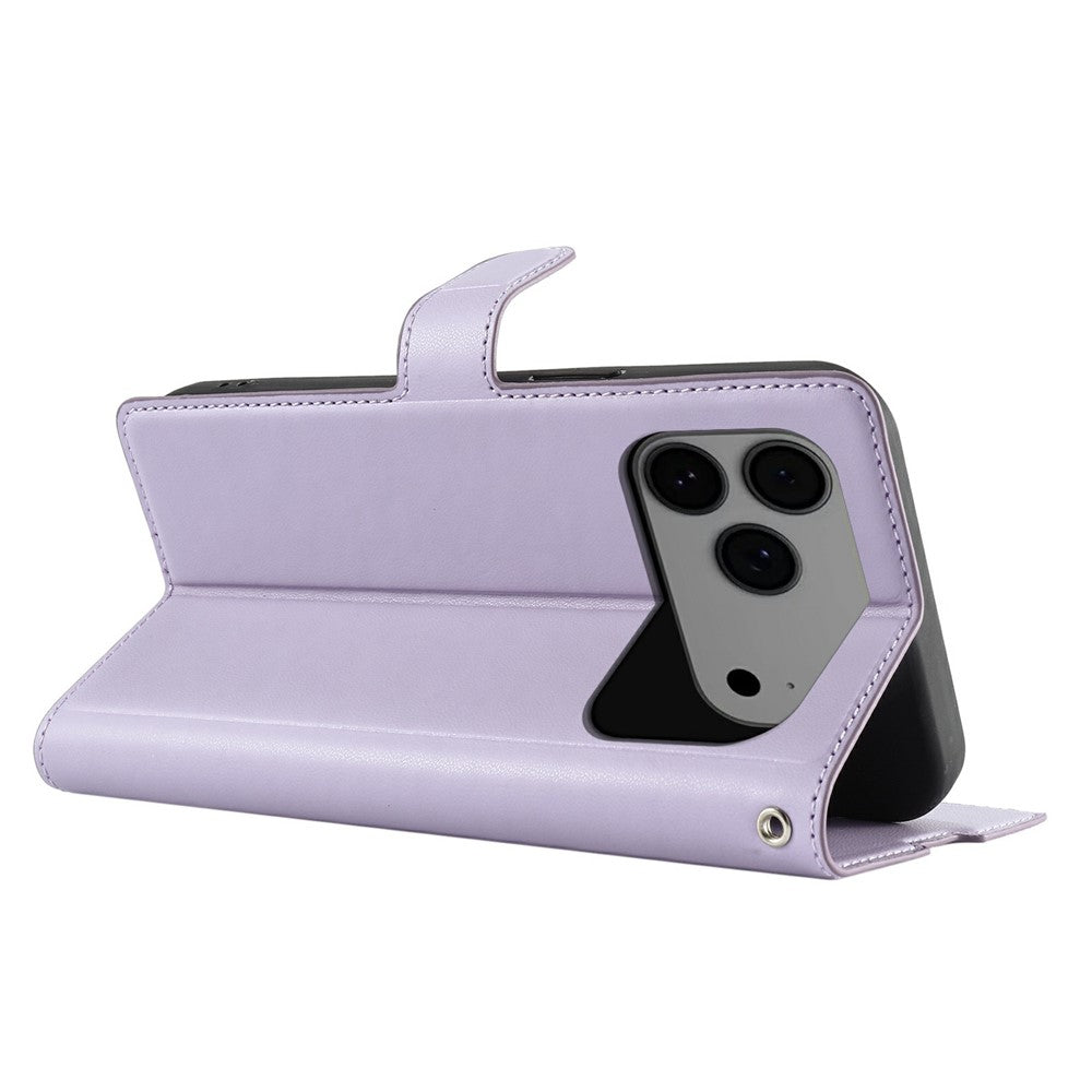 For iPhone 17 Pro Max Case Dots Imprinted PU Leather Flip Phone Cover with Card Slot, Strap - Purple