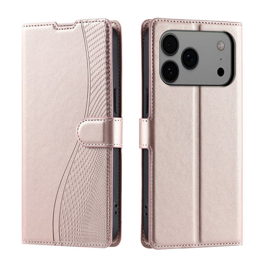 For iPhone 17 Pro Max Case Dots Imprinted PU Leather Flip Phone Cover with Card Slot, Strap - Rose Gold