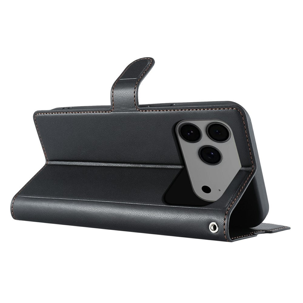 For iPhone 17 Pro Max Case Dots Imprinted PU Leather Flip Phone Cover with Card Slot, Strap - Black