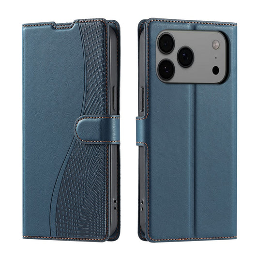 For iPhone 17 Pro Max Case Dots Imprinted PU Leather Flip Phone Cover with Card Slot, Strap - Blue