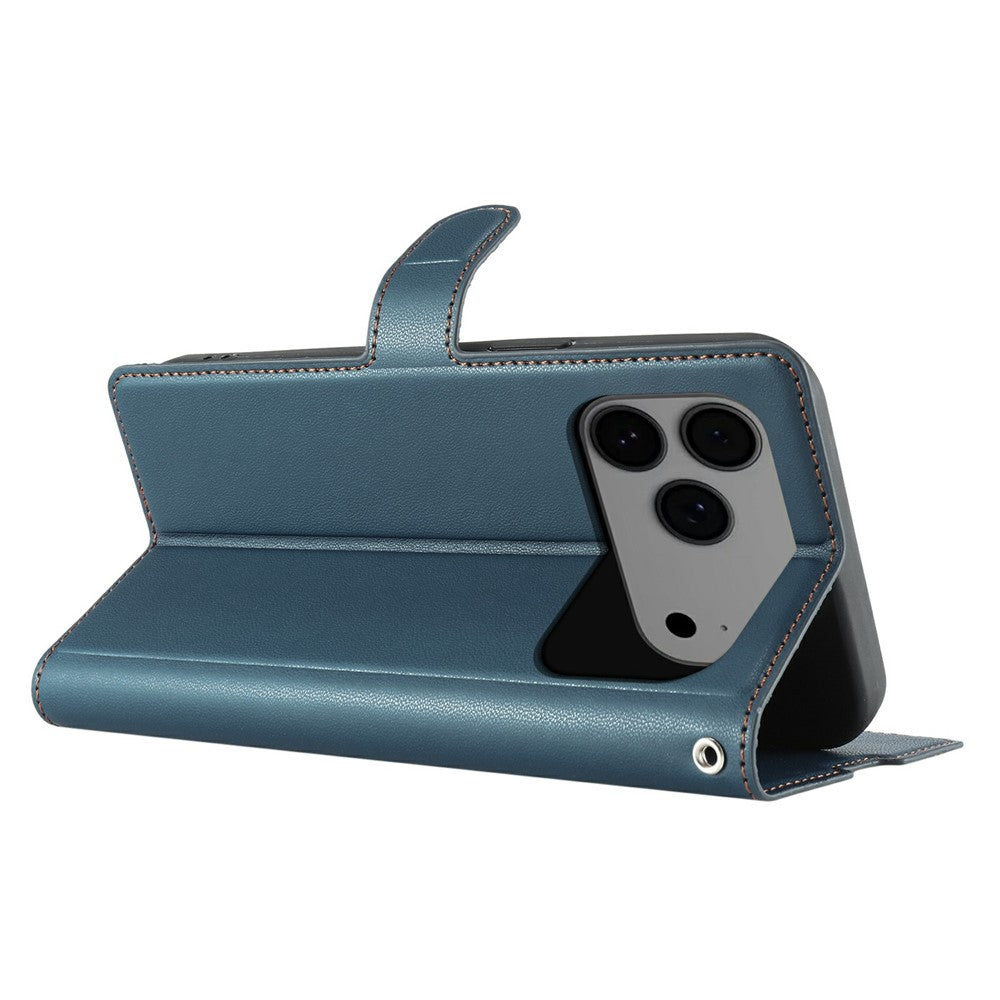 For iPhone 17 Pro Max Case Dots Imprinted PU Leather Flip Phone Cover with Card Slot, Strap - Blue