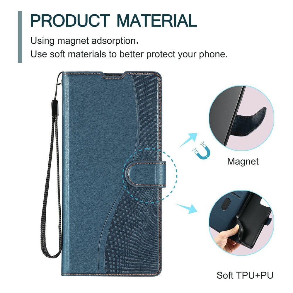 For iPhone 17 Pro Max Case Dots Imprinted PU Leather Flip Phone Cover with Card Slot, Strap - Blue
