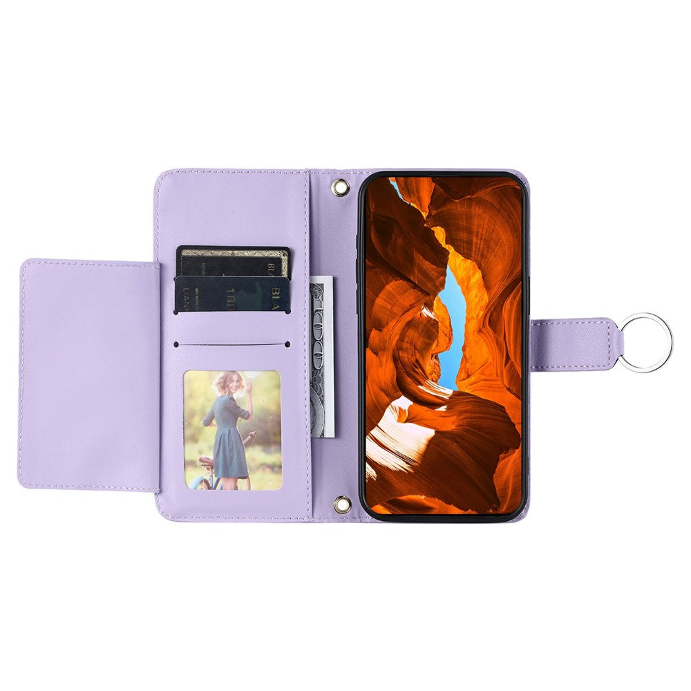For iPhone 17 Pro Max Case Ring Buckle Wallet Stand Rhombus Crossbody Leather Mobile Cover - Purple