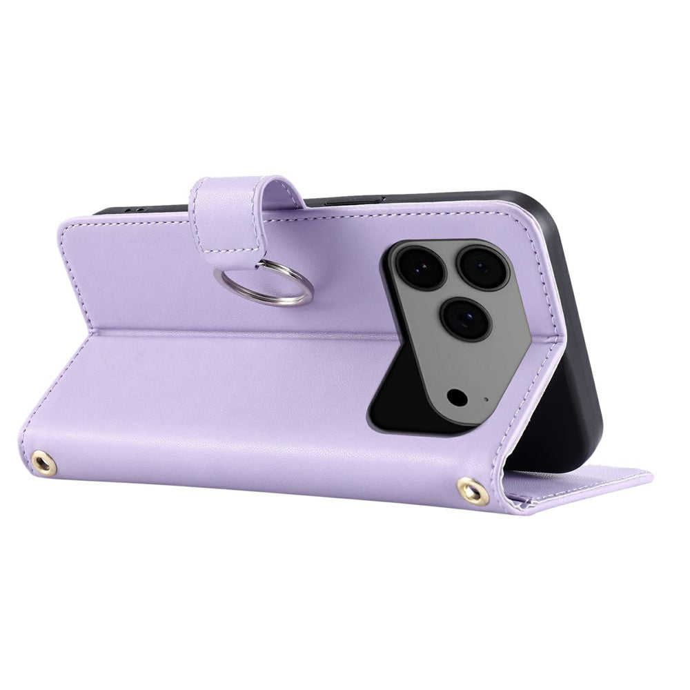 For iPhone 17 Pro Max Case Ring Buckle Wallet Stand Rhombus Crossbody Leather Mobile Cover - Purple