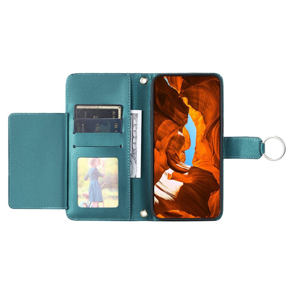 For iPhone 17 Pro Max Case Ring Buckle Wallet Stand Rhombus Crossbody Leather Mobile Cover - Green