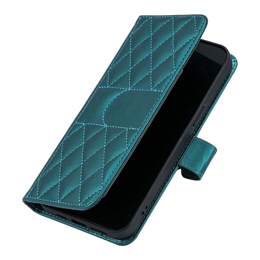 For iPhone 17 Pro Max Case Ring Buckle Wallet Stand Rhombus Crossbody Leather Mobile Cover - Green