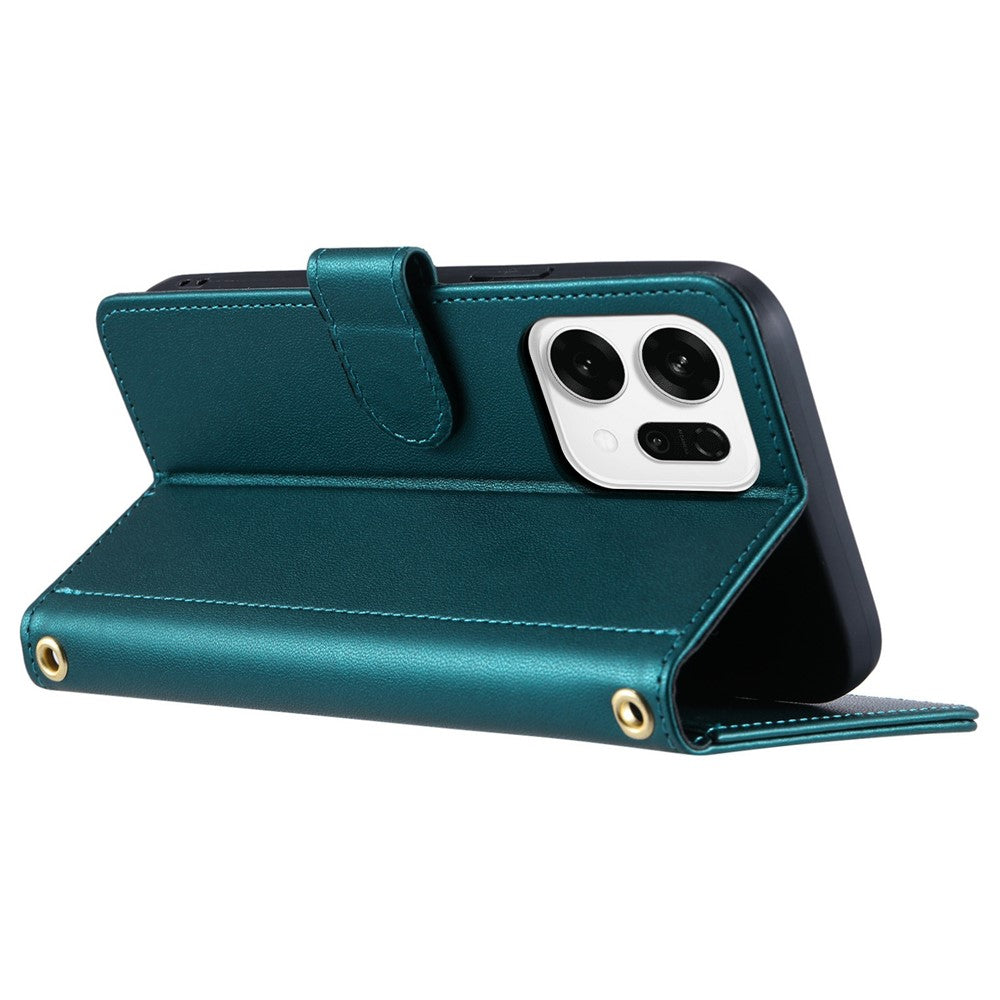 For Oppo Reno14 Pro 5G (Global) Case Wallet Rhombus Grid PU Leather Phone Cover with Shoulder Strap / Wrist Strap - Green