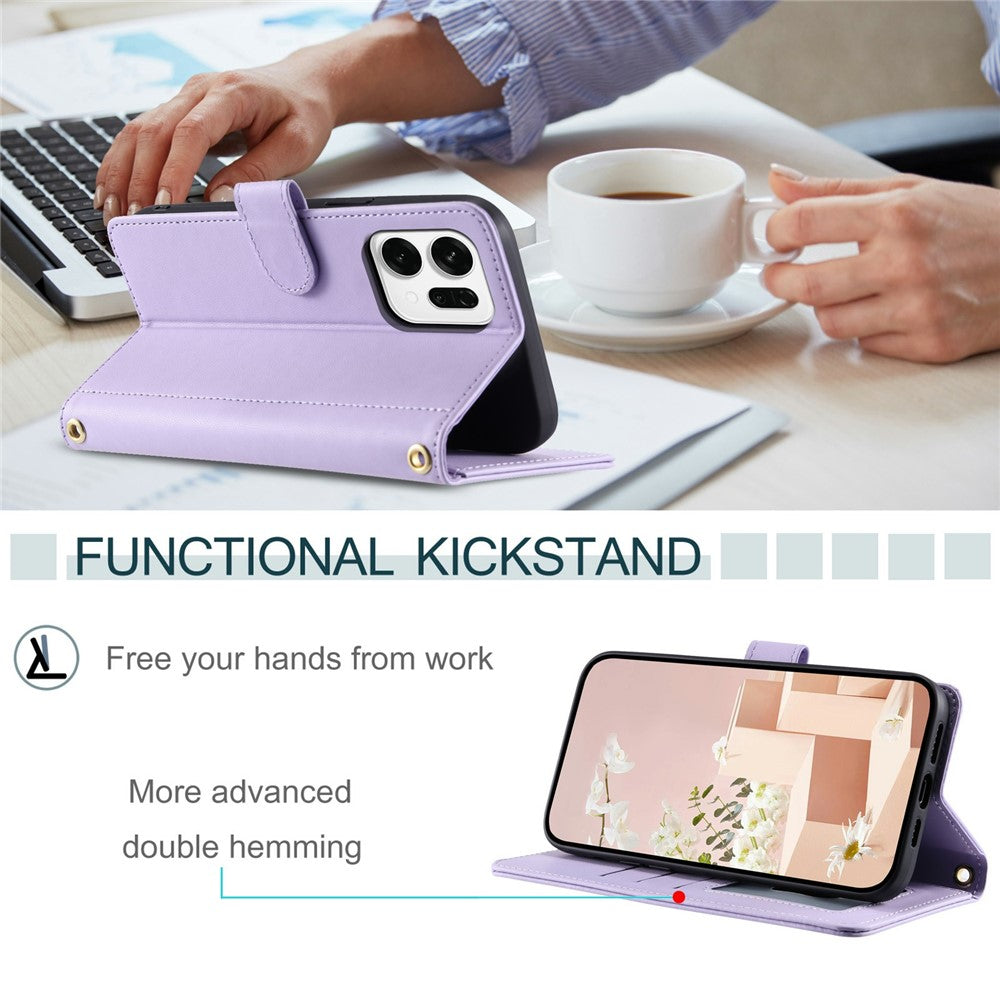 For Oppo Reno14 Pro 5G (Global) Case Wallet Rhombus Grid PU Leather Phone Cover with Shoulder Strap / Wrist Strap - Purple