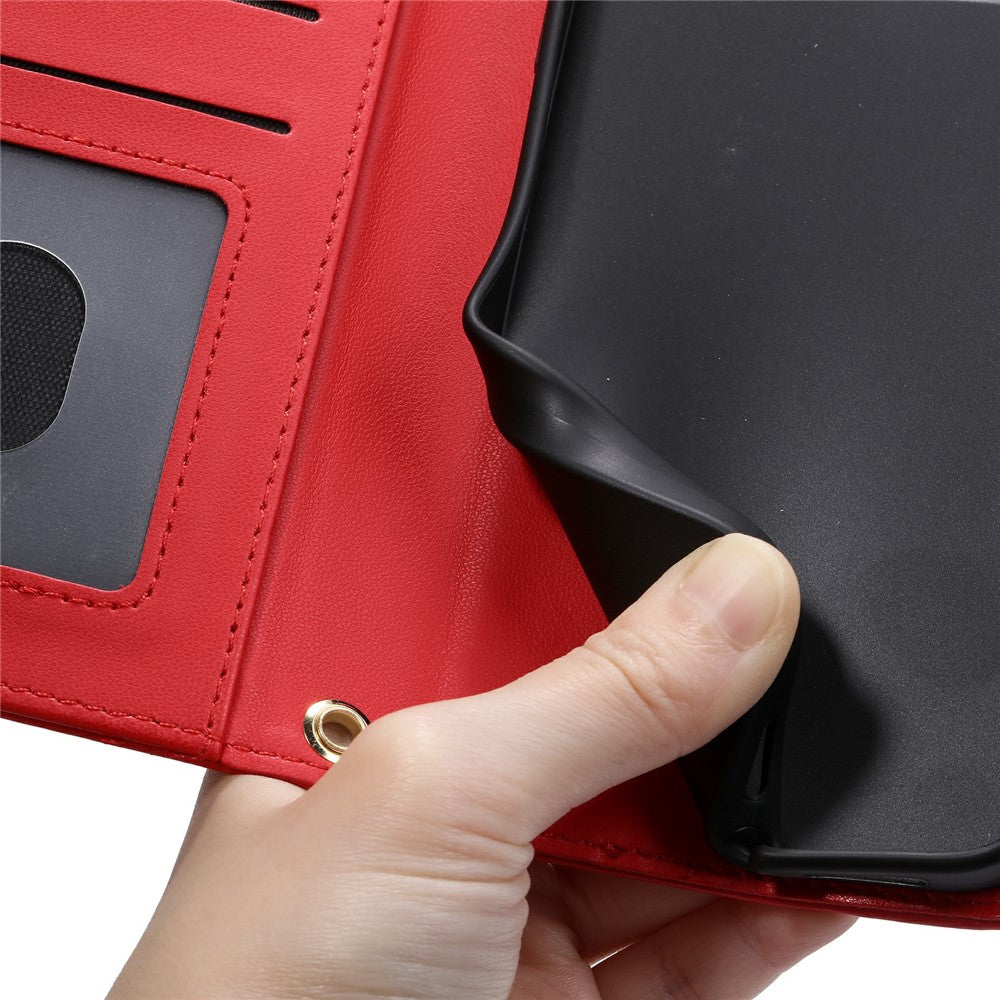For Oppo Reno14 Pro 5G (Global) Case Wallet Rhombus Grid PU Leather Phone Cover with Shoulder Strap / Wrist Strap - Red