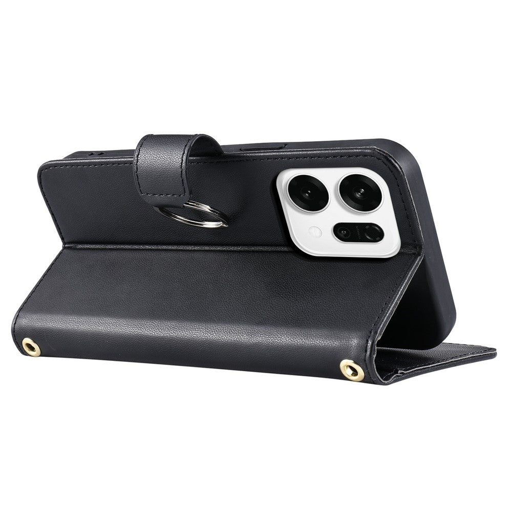 For Oppo Reno14 Pro 5G (Global) Case Ring Buckle Wallet Stand Rhombus Crossbody Leather Mobile Cover - Black