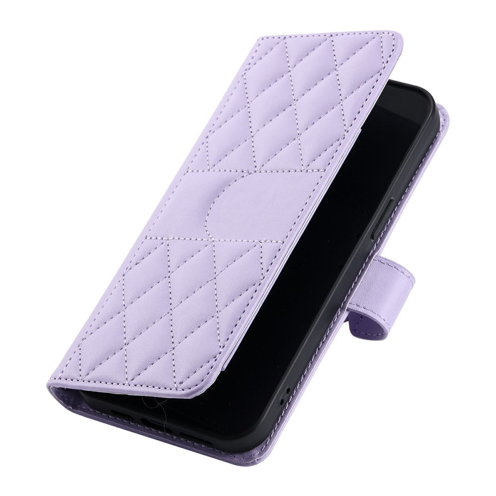 For Oppo Reno14 Pro 5G (Global) Case Ring Buckle Wallet Stand Rhombus Crossbody Leather Mobile Cover - Purple