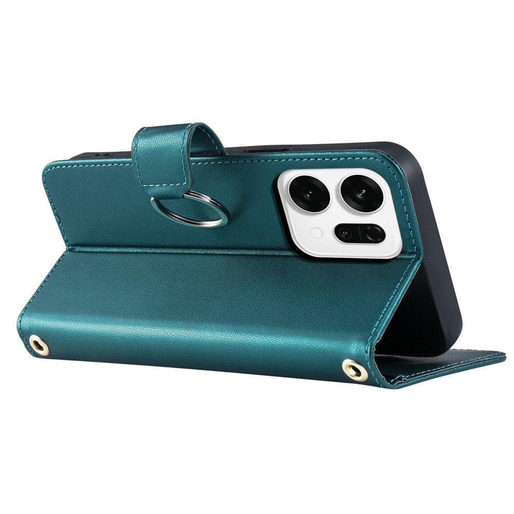 For Oppo Reno14 Pro 5G (Global) Case Ring Buckle Wallet Stand Rhombus Crossbody Leather Mobile Cover - Green