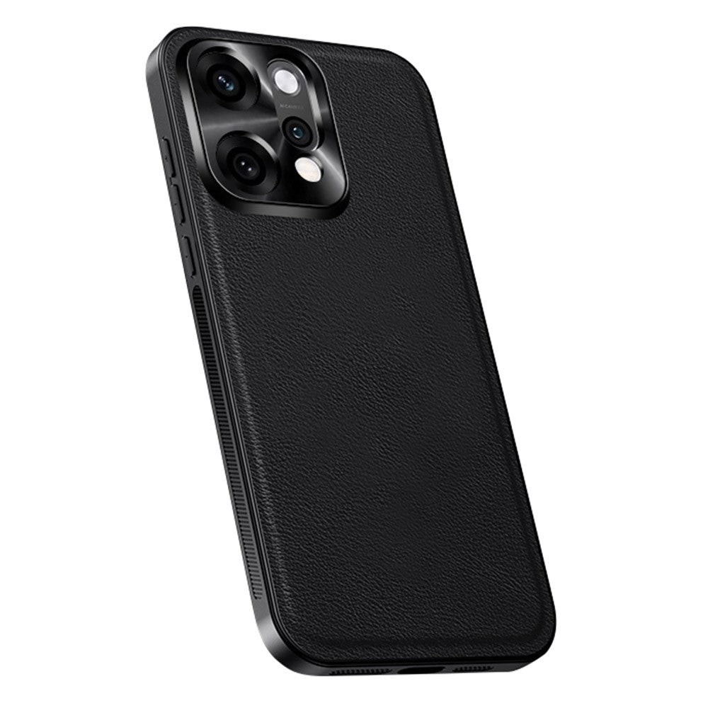 For Oppo Reno14 Pro 5G (Global) Case PU + TPU + PC Phone Back Cover with Metal Lens Frame - Black