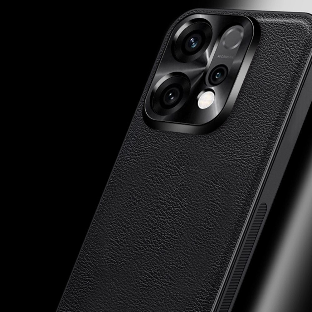 For Oppo Reno14 Pro 5G (Global) Case PU + TPU + PC Phone Back Cover with Metal Lens Frame - Black