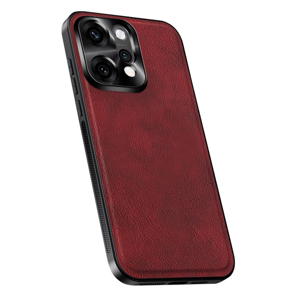 For Oppo Reno14 Pro 5G (Global) Case PU + TPU + PC Phone Back Cover with Metal Lens Frame - Wine Red