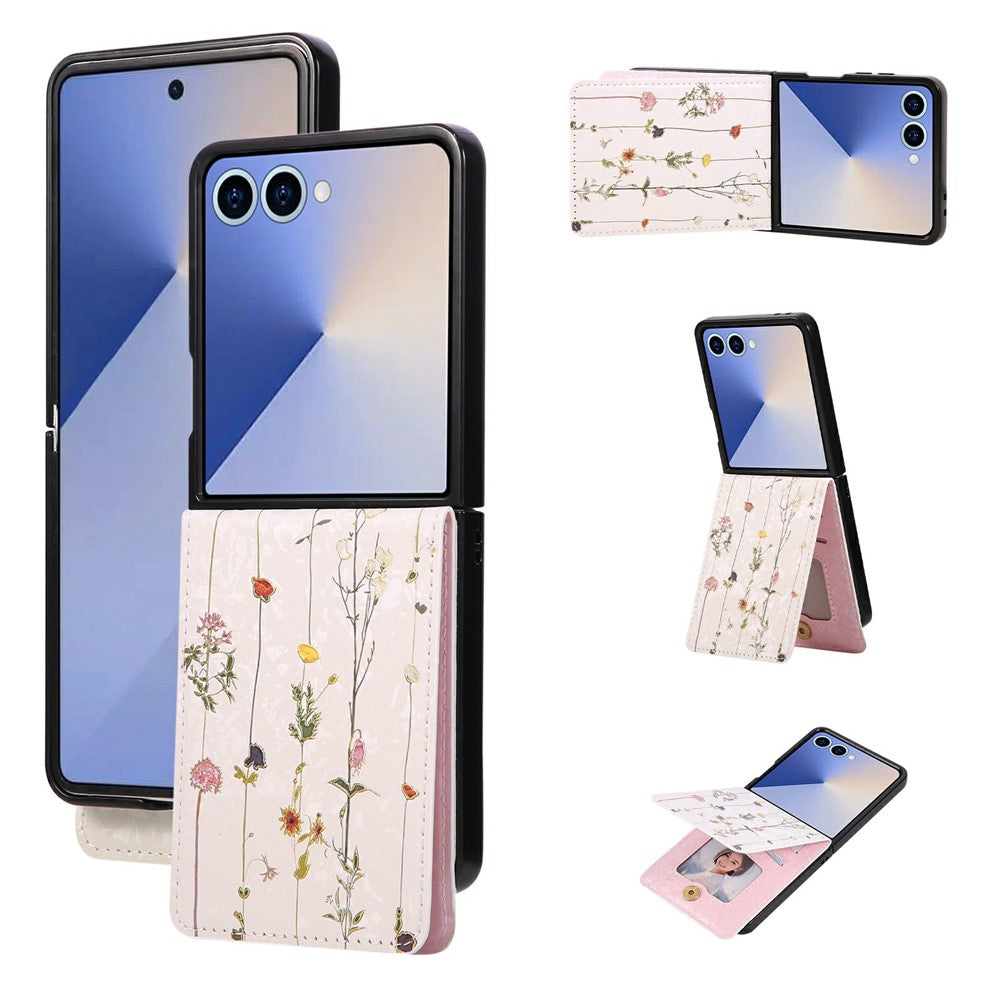 For Samsung Galaxy Z Flip7 5G Case Flower Leather PC RFID Blocking Phone Cover Card Slots - Dried Flower