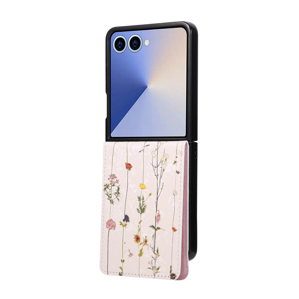 For Samsung Galaxy Z Flip7 5G Case Flower Leather PC RFID Blocking Phone Cover Card Slots - Dried Flower