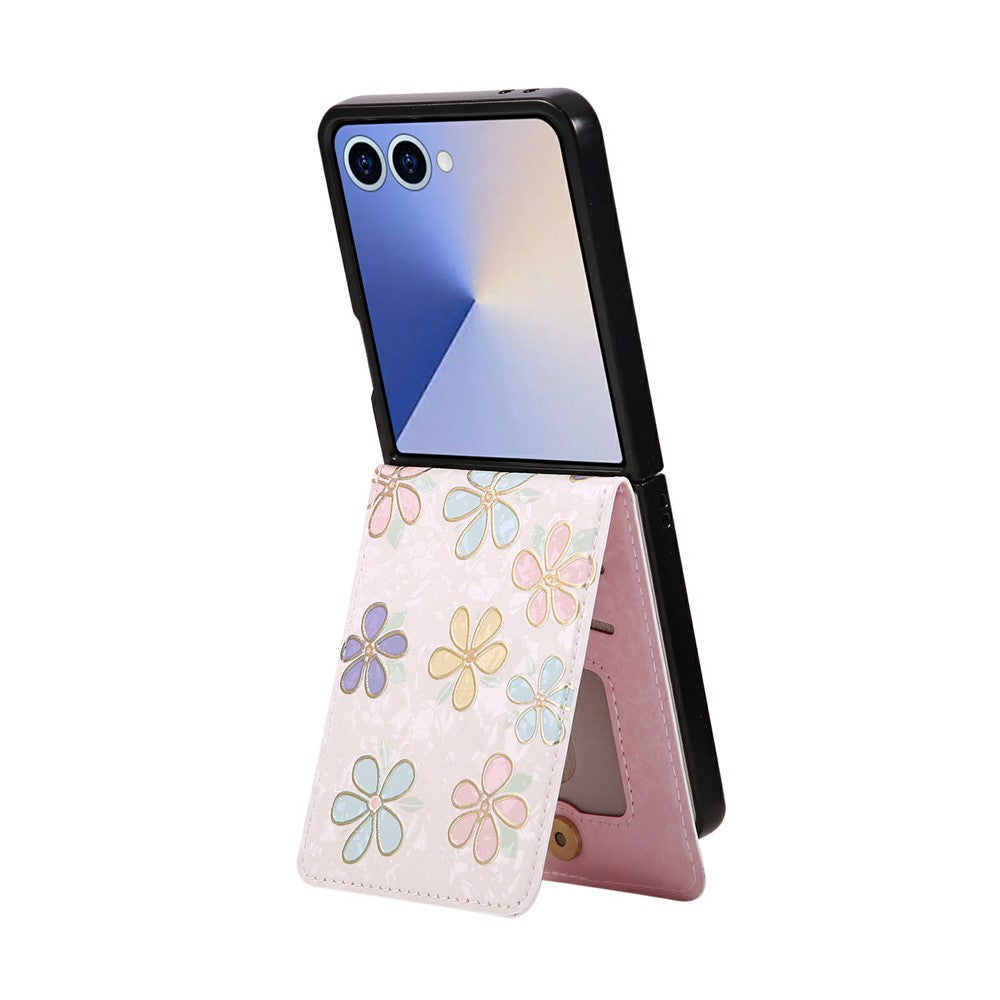 For Samsung Galaxy Z Flip7 5G Case Flower Leather PC RFID Blocking Phone Cover Card Slots - Flowers
