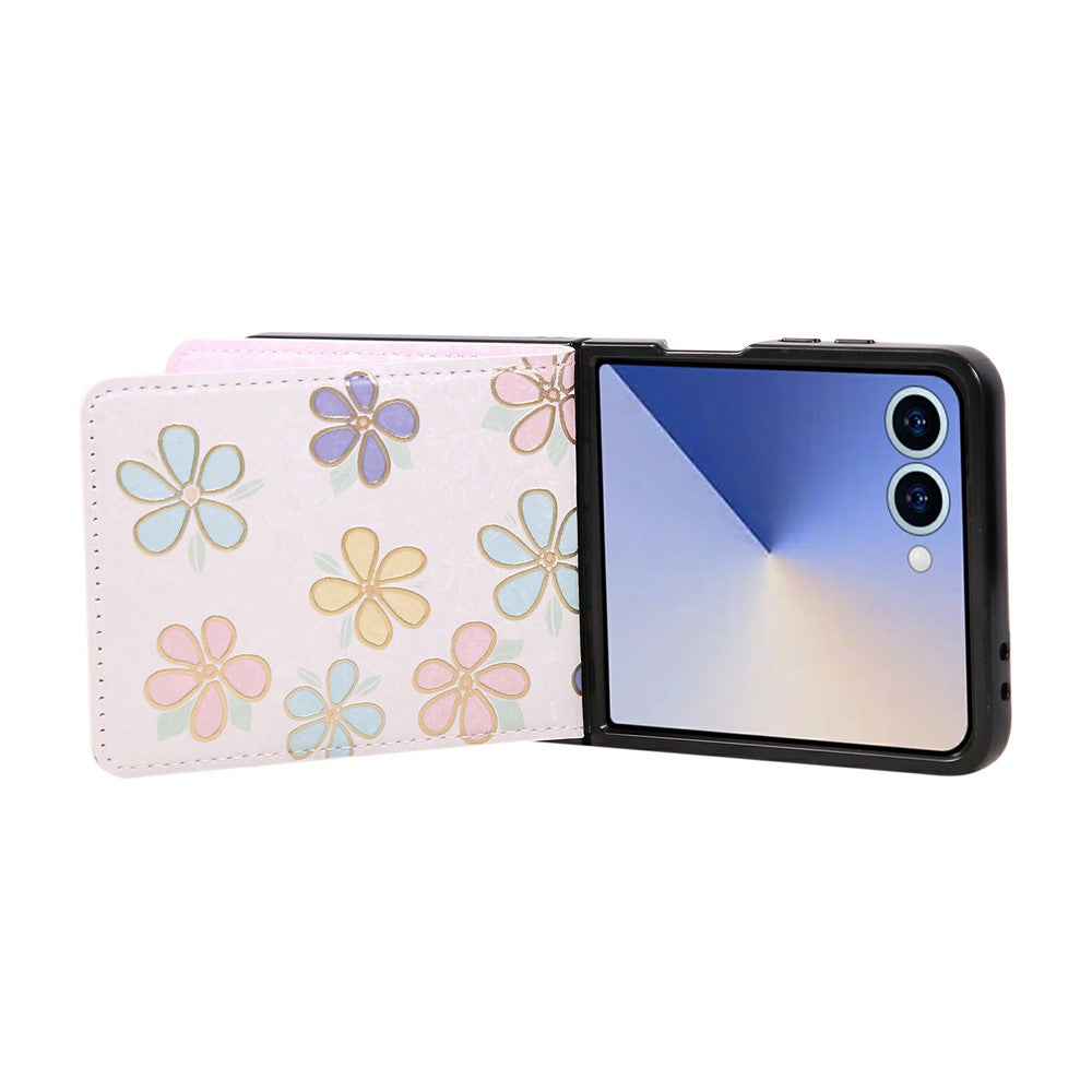 For Samsung Galaxy Z Flip7 5G Case Flower Leather PC RFID Blocking Phone Cover Card Slots - Flowers