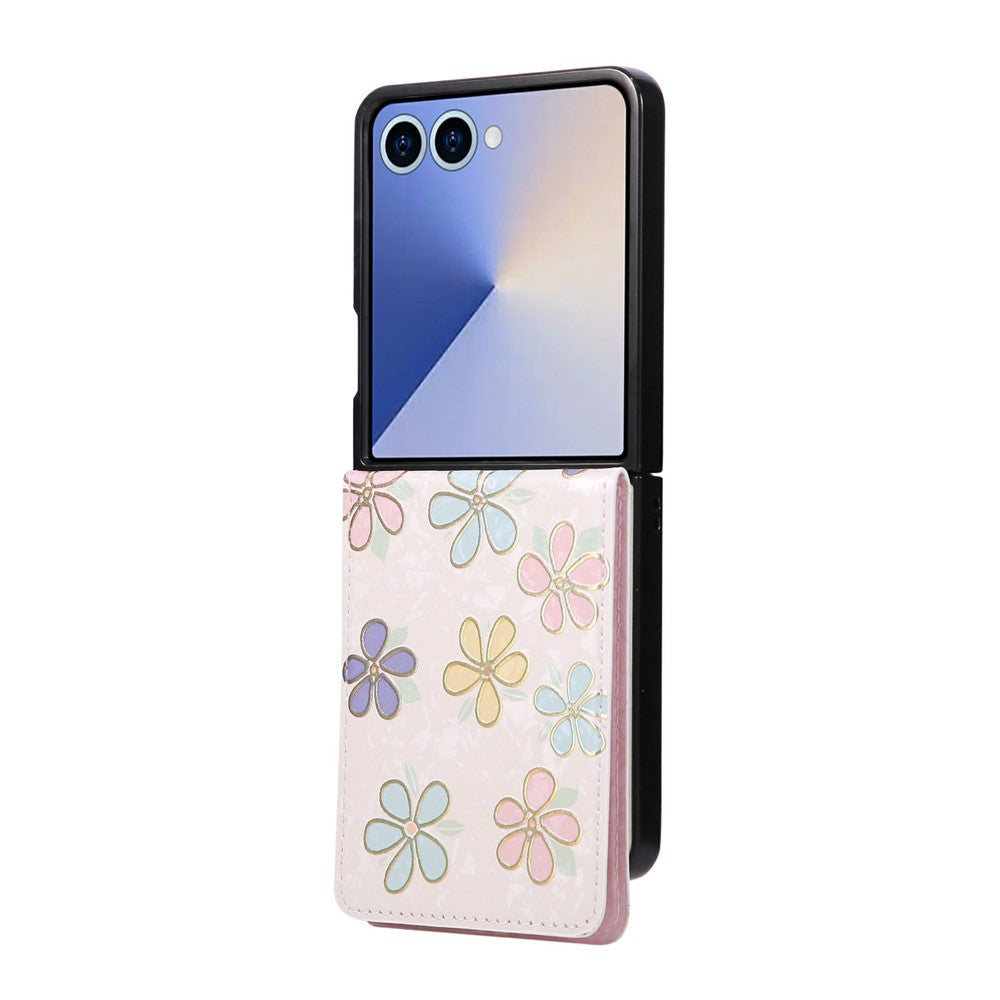 For Samsung Galaxy Z Flip7 5G Case Flower Leather PC RFID Blocking Phone Cover Card Slots - Flowers