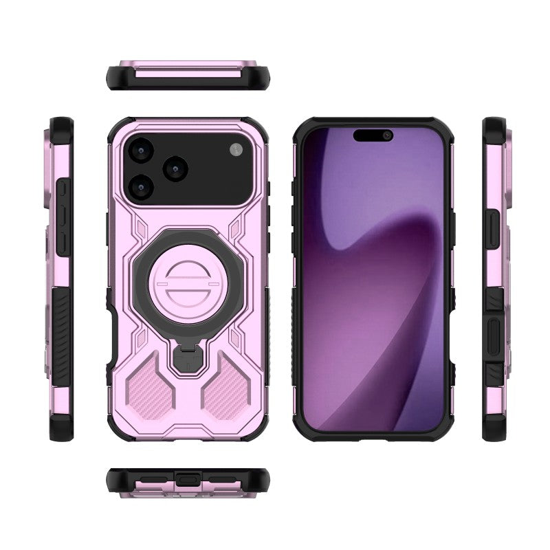 For iPhone 17 Pro Max Case Kickstand with 2Pcs Screen Film WANLONFENG KJ Series PC TPU Phone Cover (Big Lens Hole) - Purple