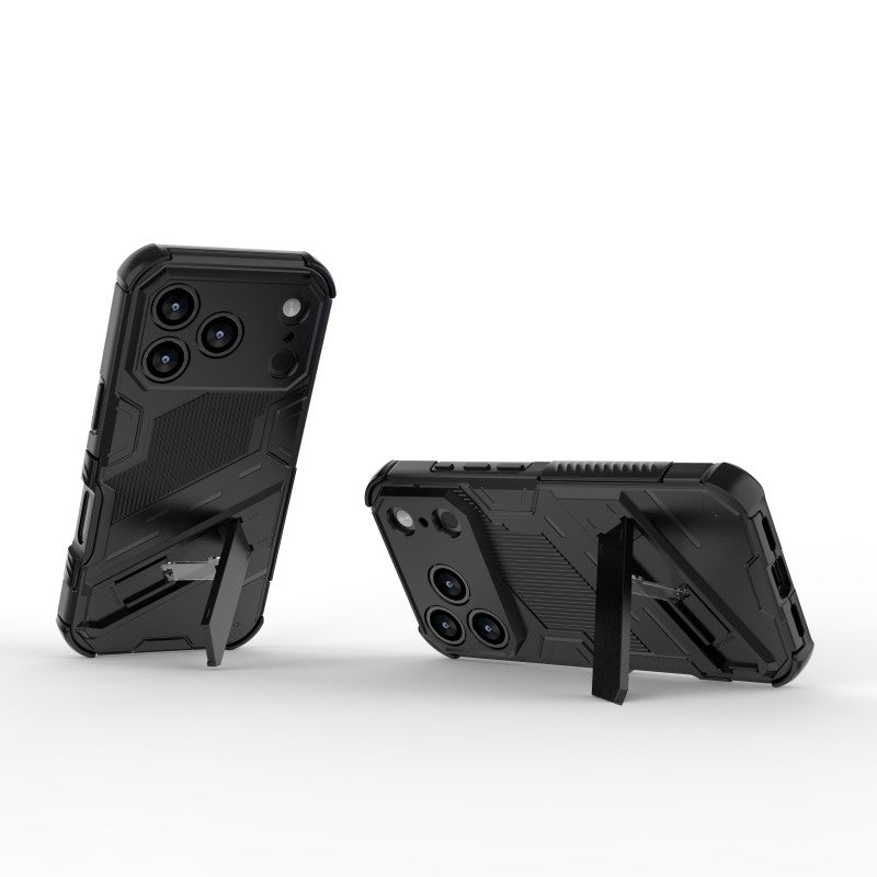 For iPhone 17 Pro Max Case with 2Pcs Tempered Glass WANLONFENG KK Series PC TPU Phone Cover Kickstand Precise Cutouts - Black