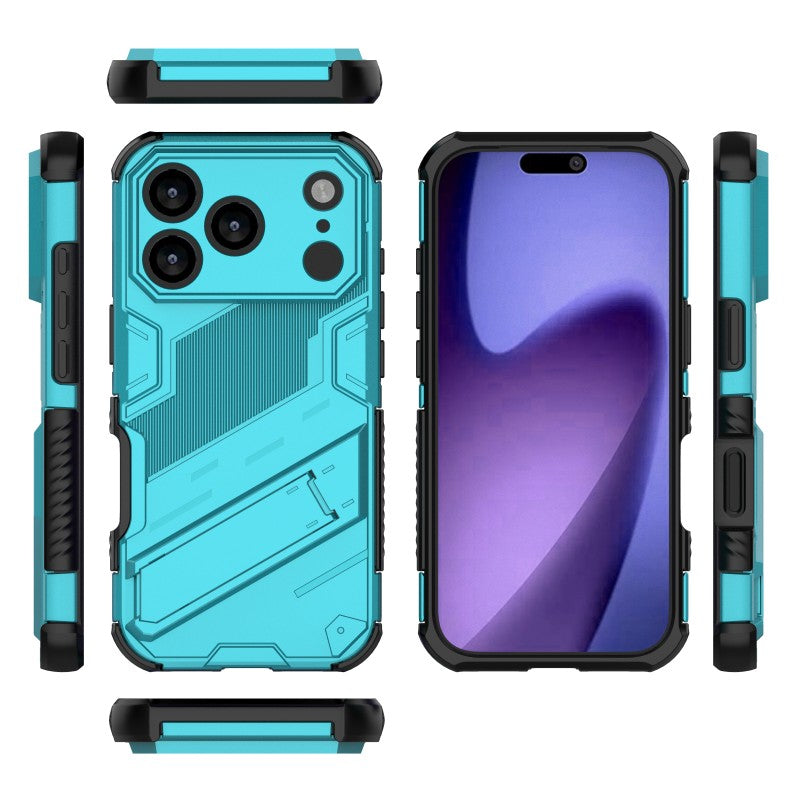 For iPhone 17 Pro Max Case with 2Pcs Tempered Glass WANLONFENG KK Series PC TPU Phone Cover Kickstand Precise Cutouts - Blue