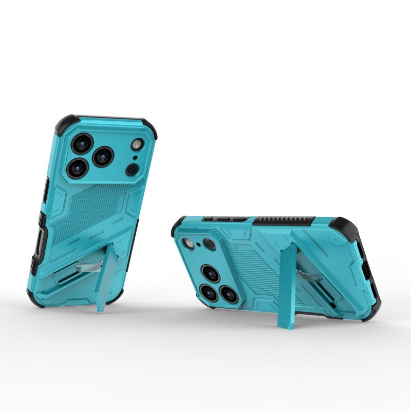 For iPhone 17 Pro Max Case with 2Pcs Tempered Glass WANLONFENG KK Series PC TPU Phone Cover Kickstand Precise Cutouts - Blue