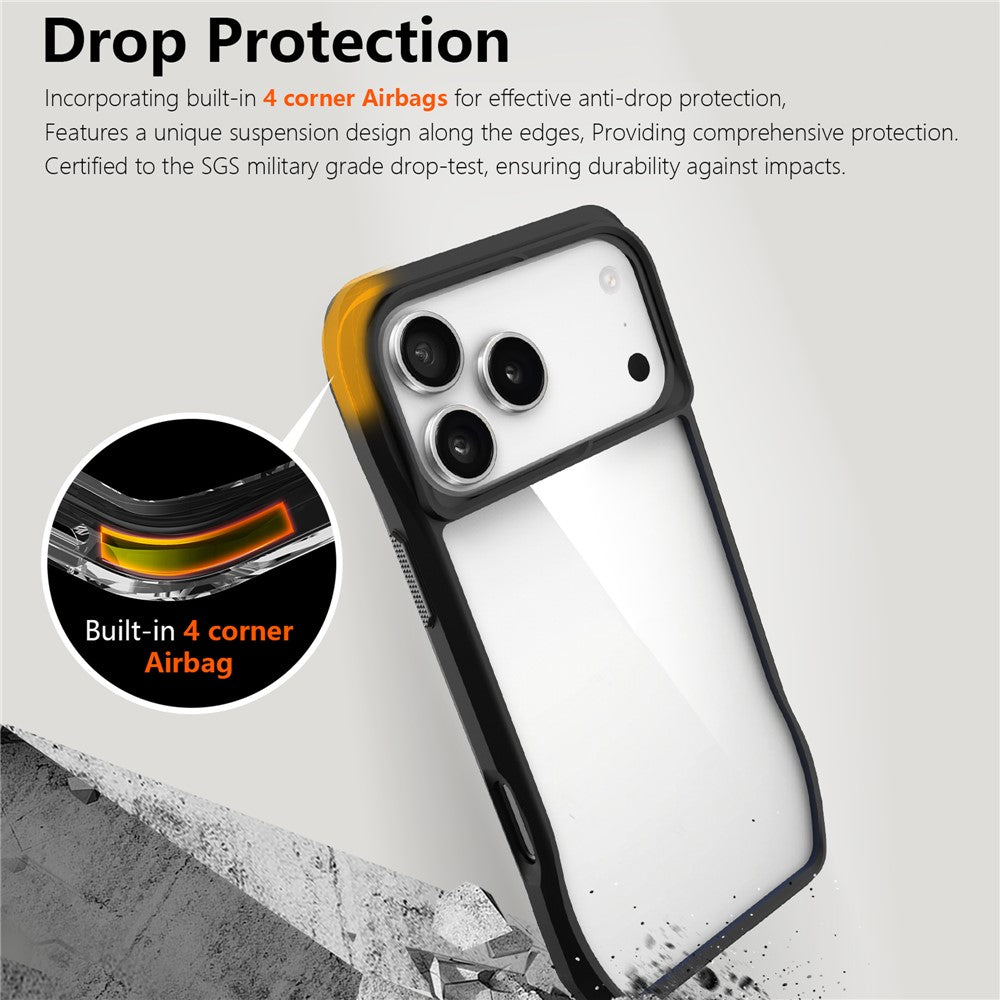 For iPhone 17 Pro Max Case Anti-Scratch TPU + PC Hybrid Phone Cover - Black