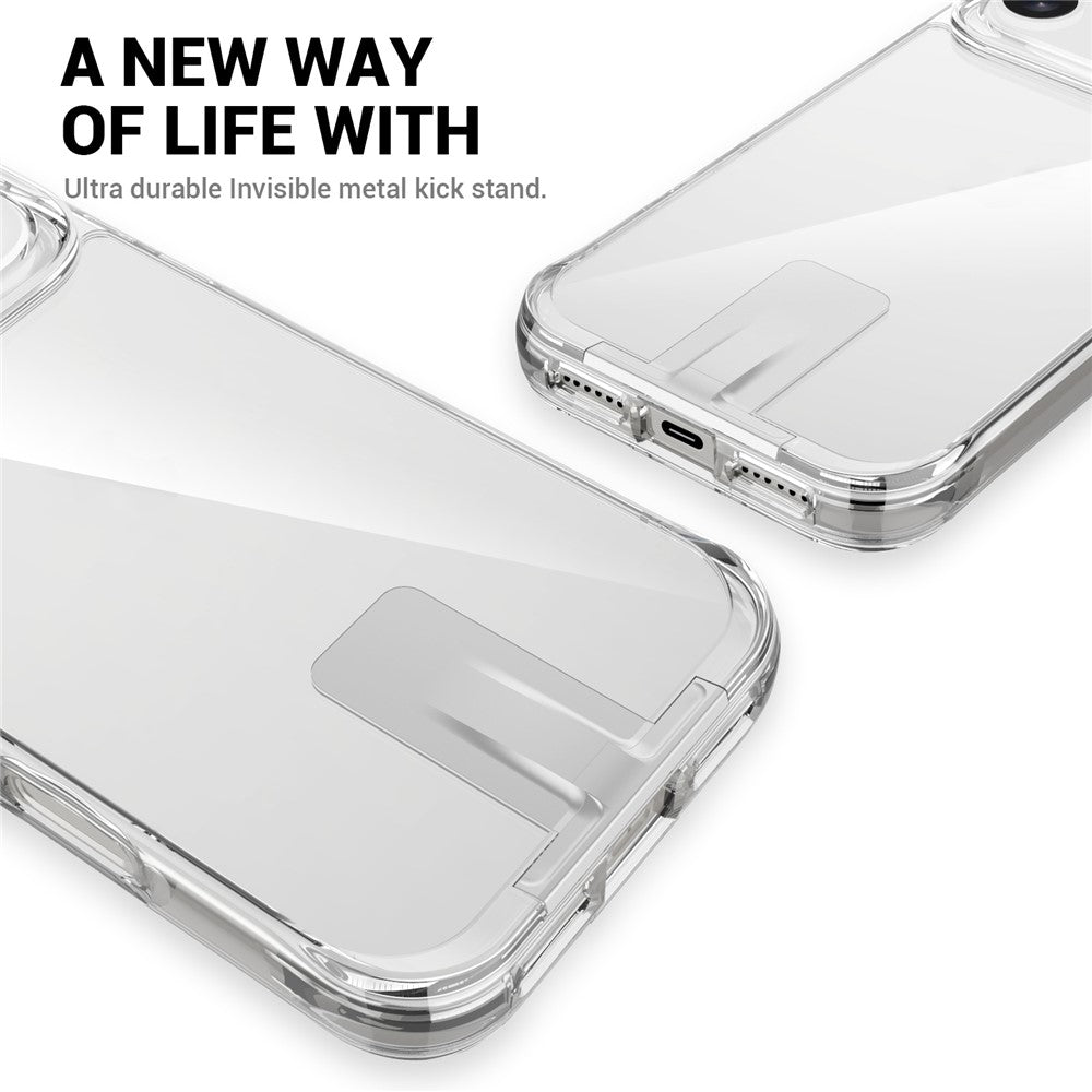For iPhone 17 Pro Max Case TPU + PC Transparent Phone Cover with Kickstand