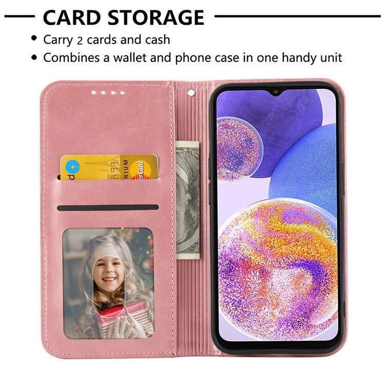For Samsung Galaxy S21 FE 5G Calf Texture Imprinted Rhombus Pattern PU Leather Case Stand Wallet Magnetic Auto Closing Cover with Strap - Rose Gold