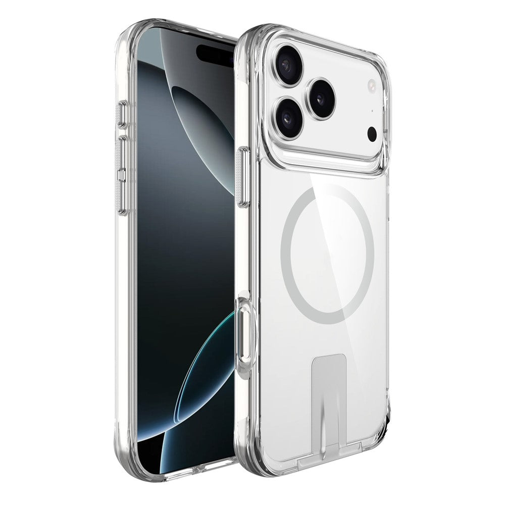 For iPhone 17 Pro Max Case Compatible with MagSafe TPU + PC Clear Phone Cover with Kickstand - Transparent